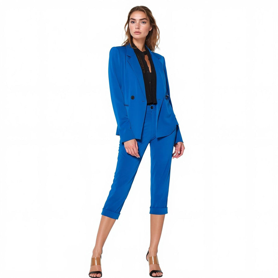 Pleione Women's Solid Couble Breast Blazer in Royal Blue