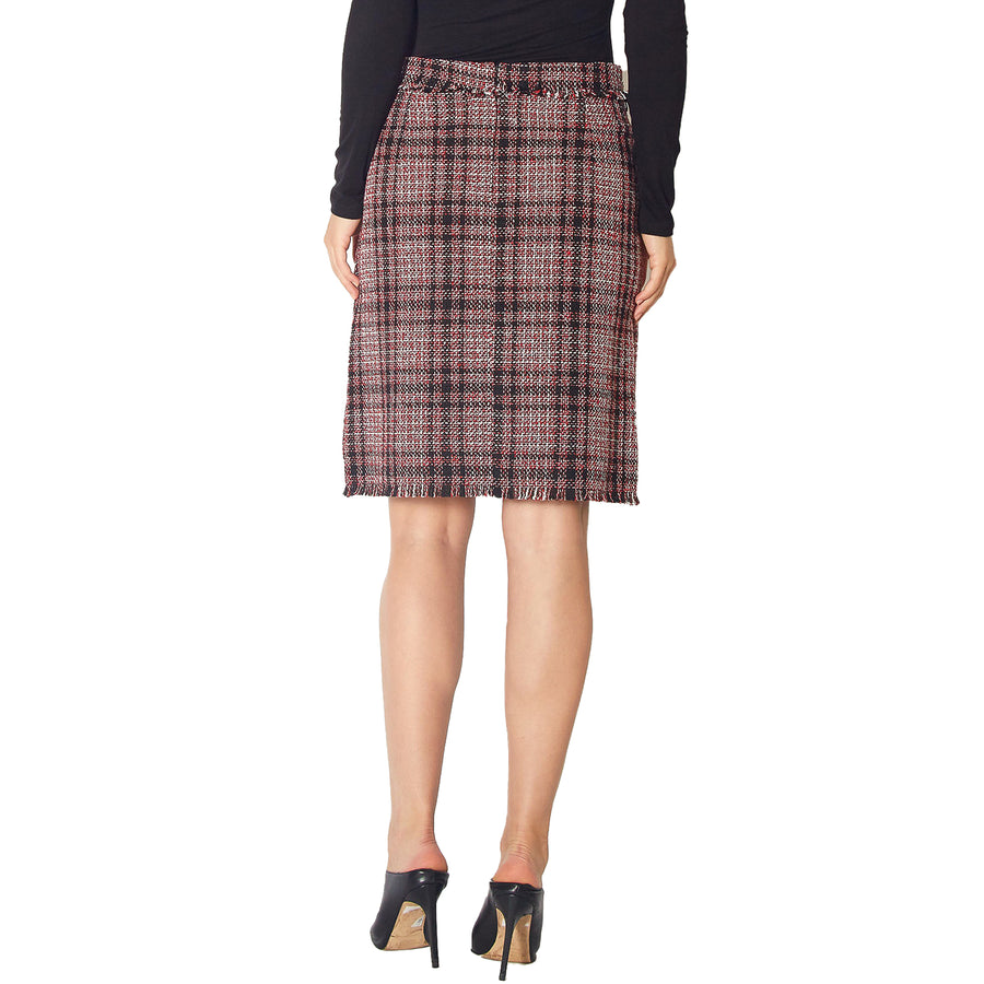 Pleione Women's Red Tweed High Rise Pencil Skirt in Red Black Tweed