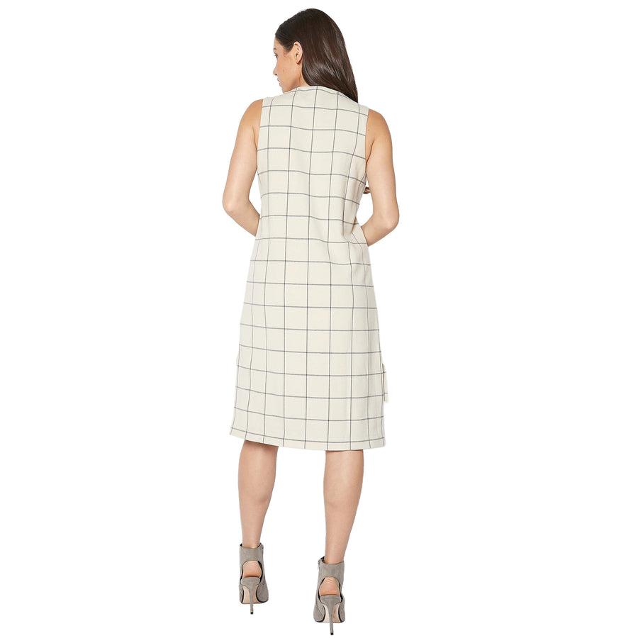 Window Pane Plaid High Low Sleeveless Dress - shopatkonus