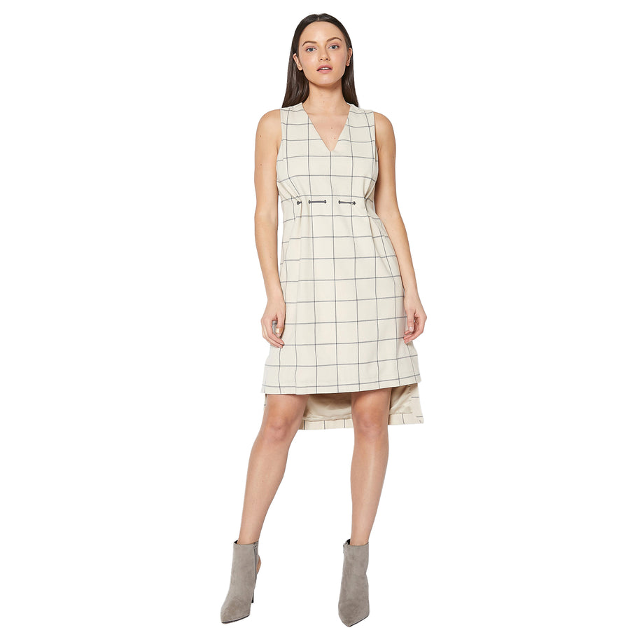 Window Pane Plaid High Low Sleeveless Dress - shopatkonus