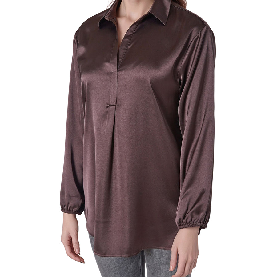 Pleione Women's Long Sleeve Collared Satin Tunic