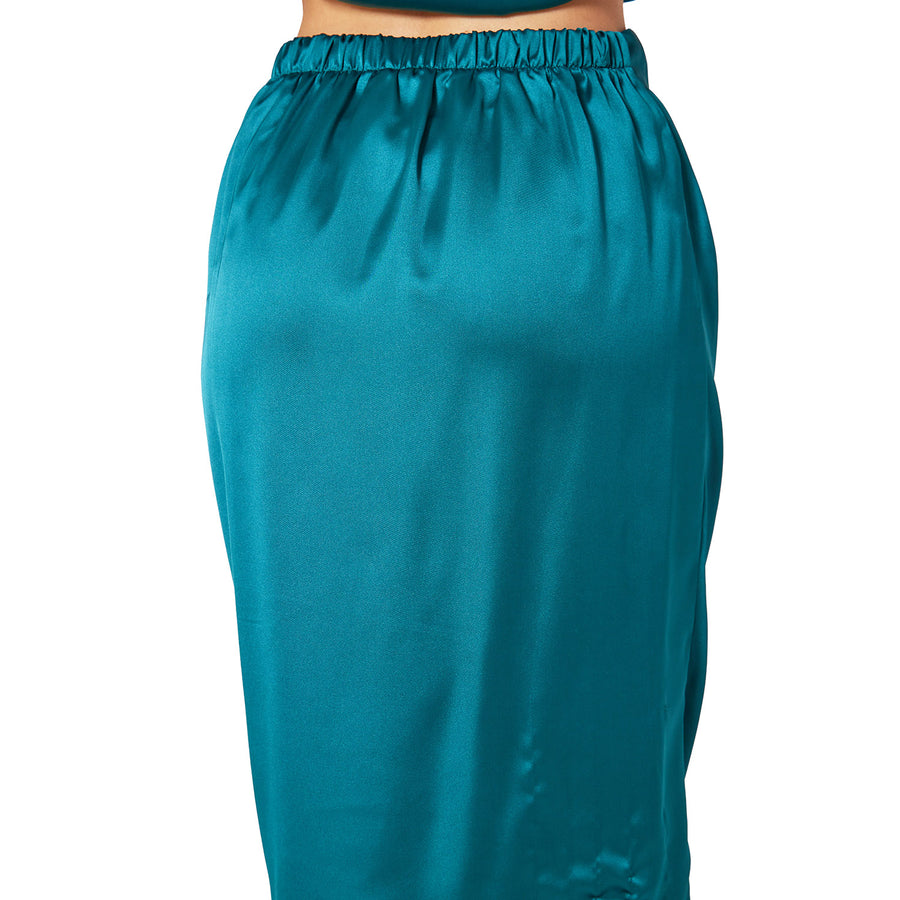 UPDATED - Pleione Women's Satin Wrap Front Midi Skirt With Pleats In Teal