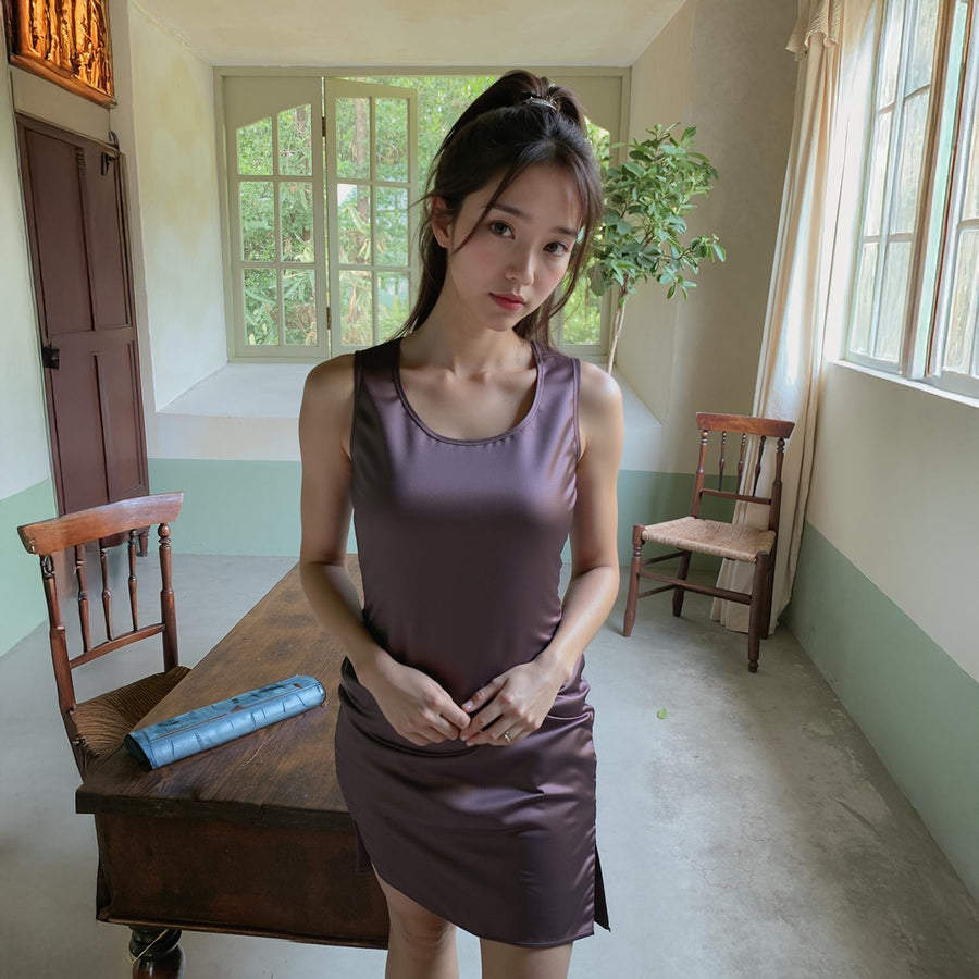 Pleione Women's High Waist Side Slit Midi Skirt In Dark Gray - shopatkonus