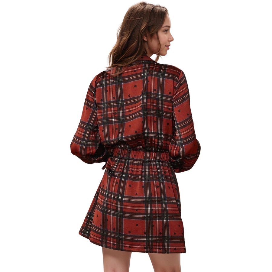 Women's Plaid-polkadot Mini Wrap Dress in Brick