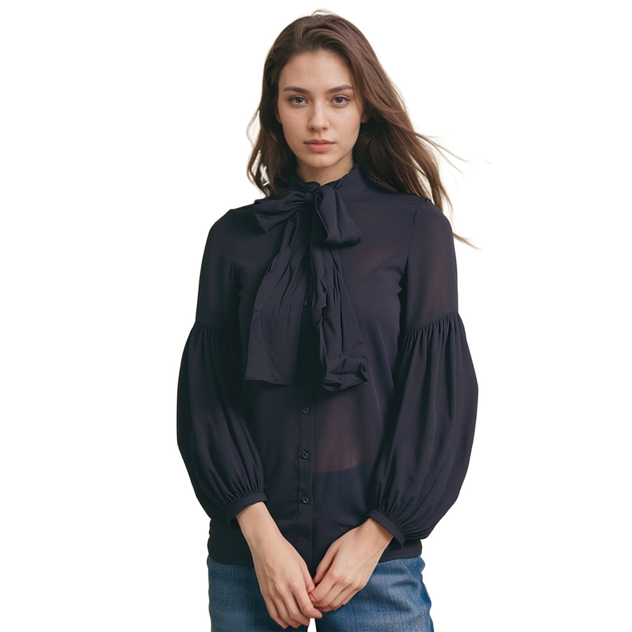 Women's Neck Tie Woven Top