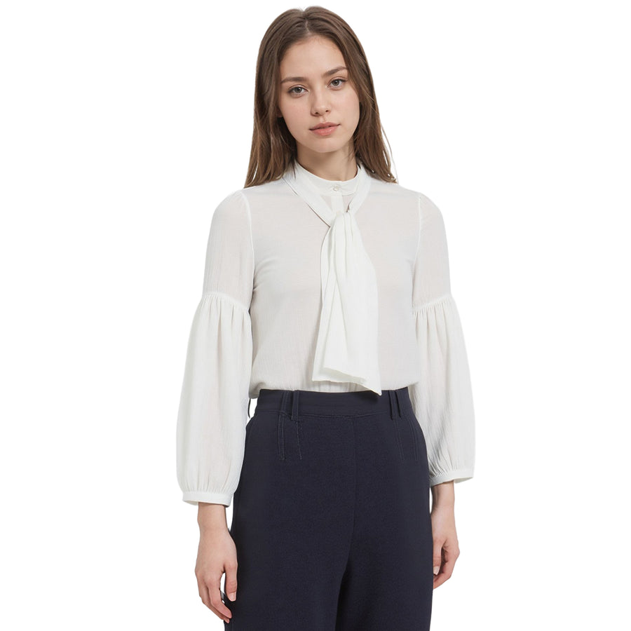 Women's Neck Tie Woven Top