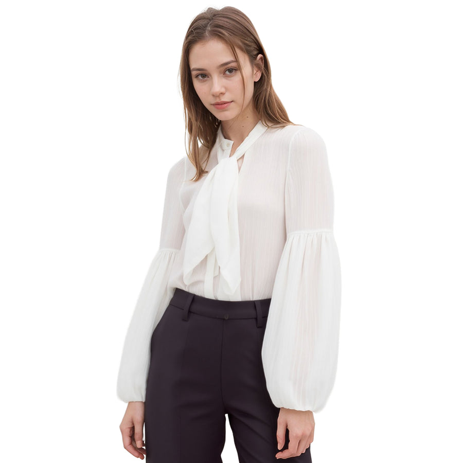 Women's Neck Tie Woven Top