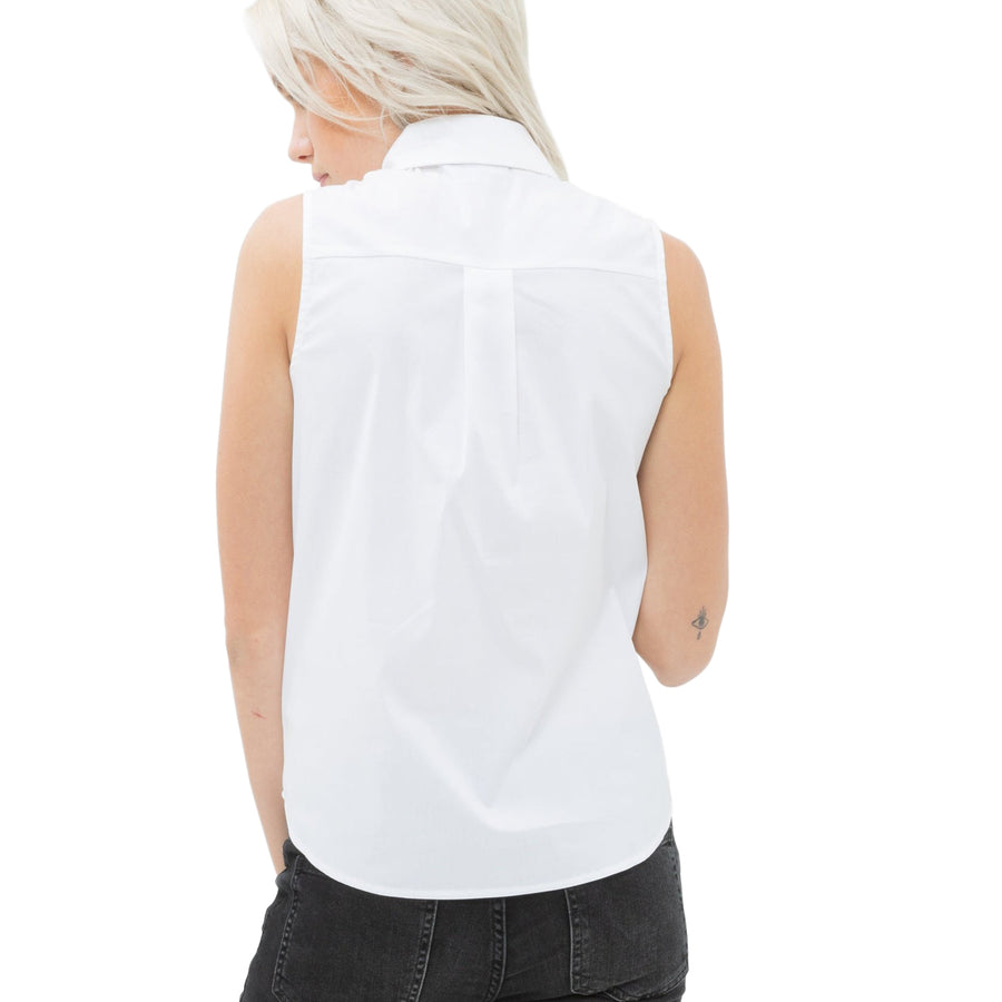 Women's Sleeveless Trim Detail Button Up Shirt - shopatkonus