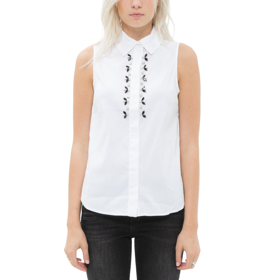 Women's Sleeveless Trim Detail Button Up Shirt - shopatkonus