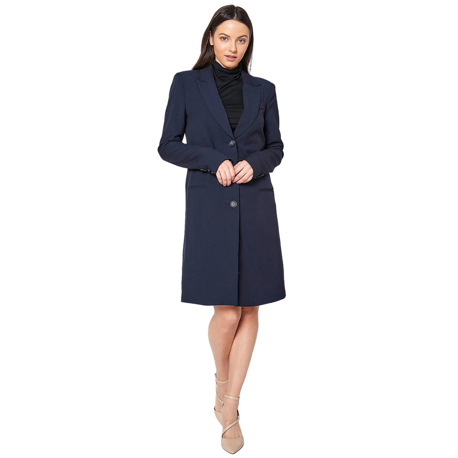 Women's Notch Lapel Longline Button Front Jacket - shopatkonus