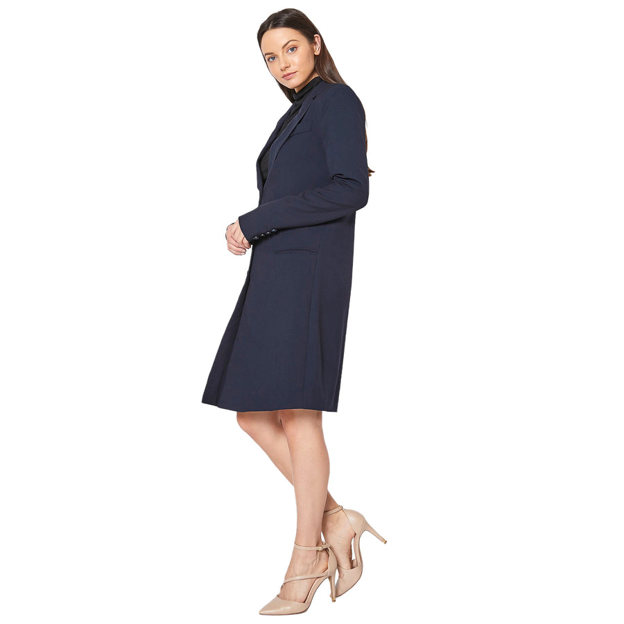 Women's Notch Lapel Longline Button Front Jacket - shopatkonus