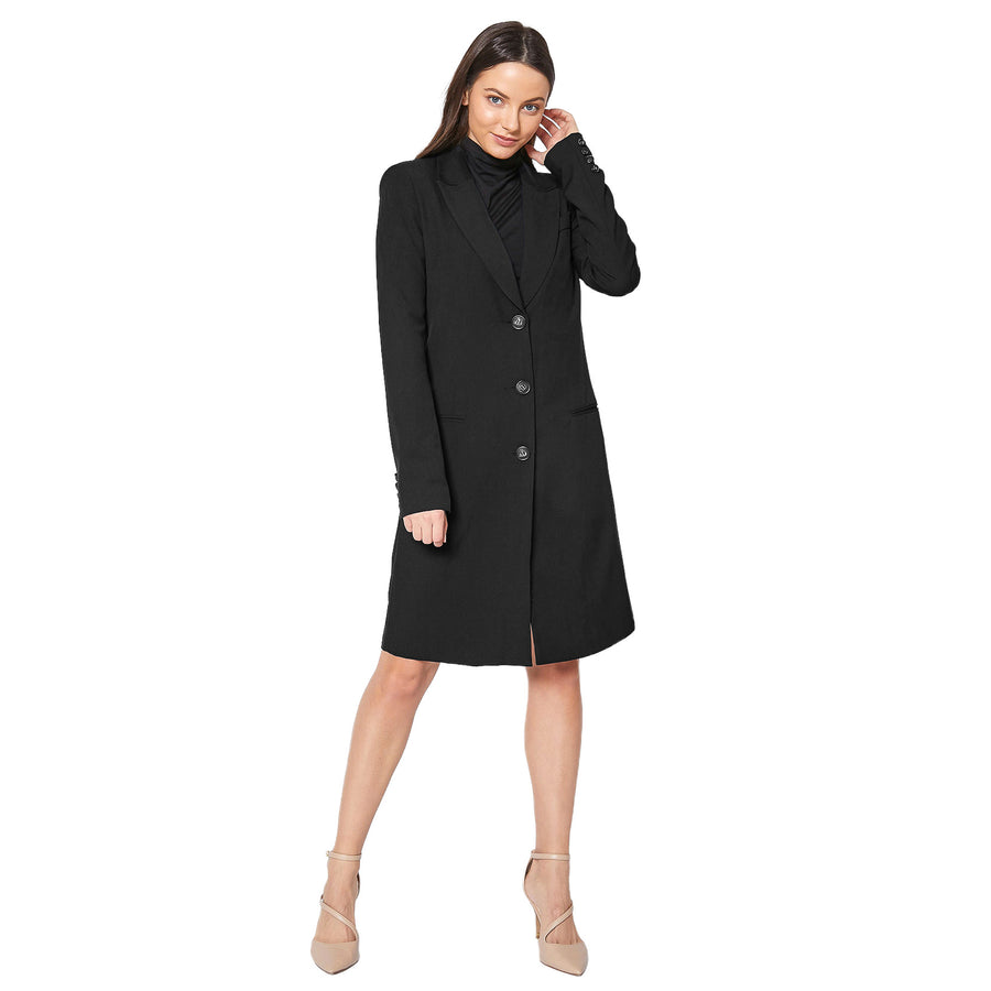 Women's Notch Lapel Longline Button Front Jacket - shopatkonus