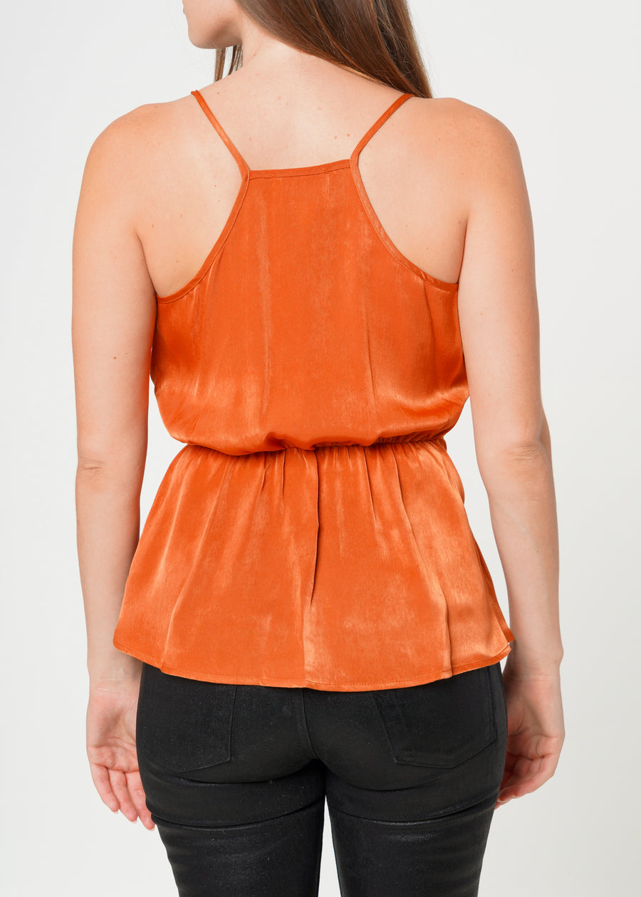Wrap Front Washed Satin Camisole In Pumpkin