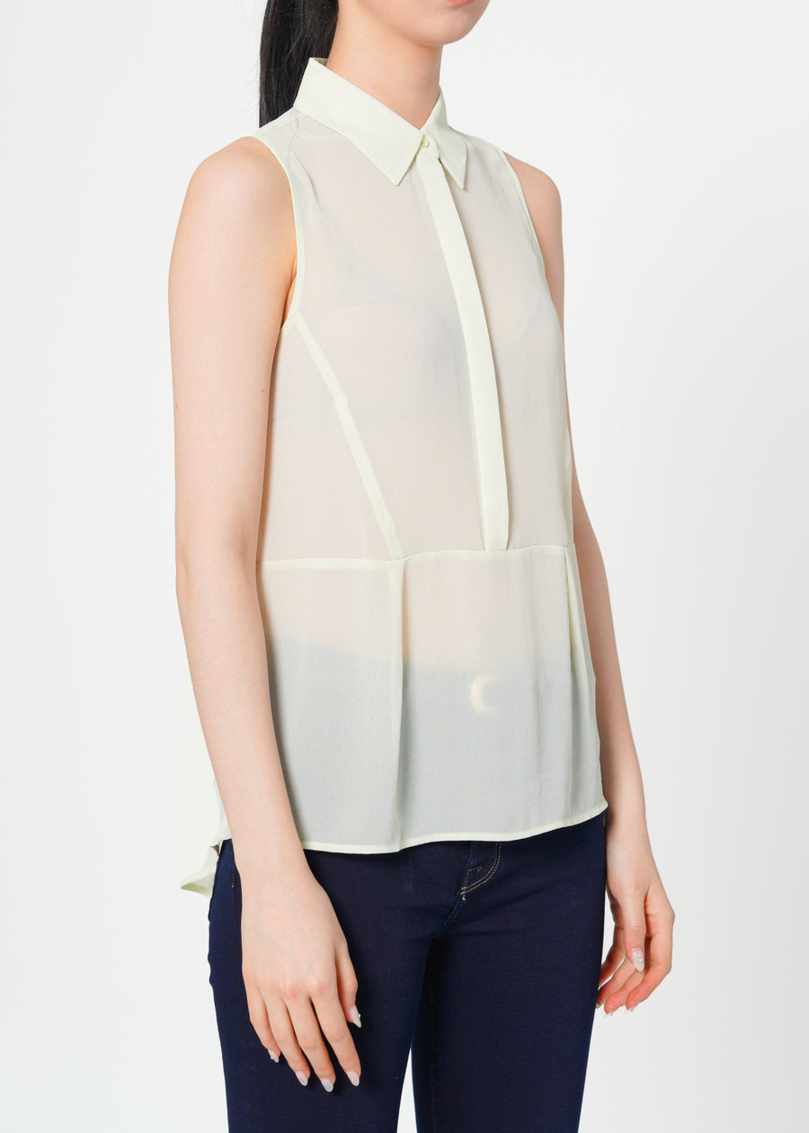 Blusa transparente sin mangas con botones para mujer