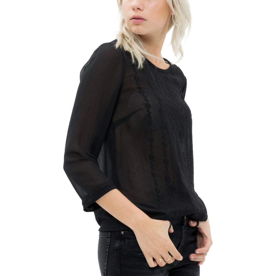 Women's Embossed Long Sleeve Sheer Top - shopatkonus