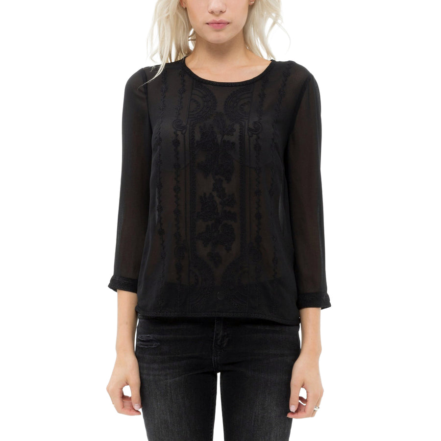 Women's Embossed Long Sleeve Sheer Top - shopatkonus