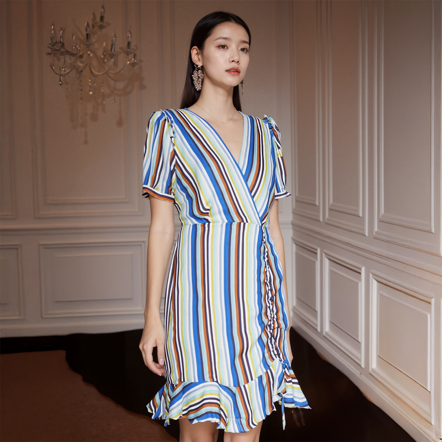 multicolor ruched dress Multicolor Abstract Print Ruched Fitted Midi Dress