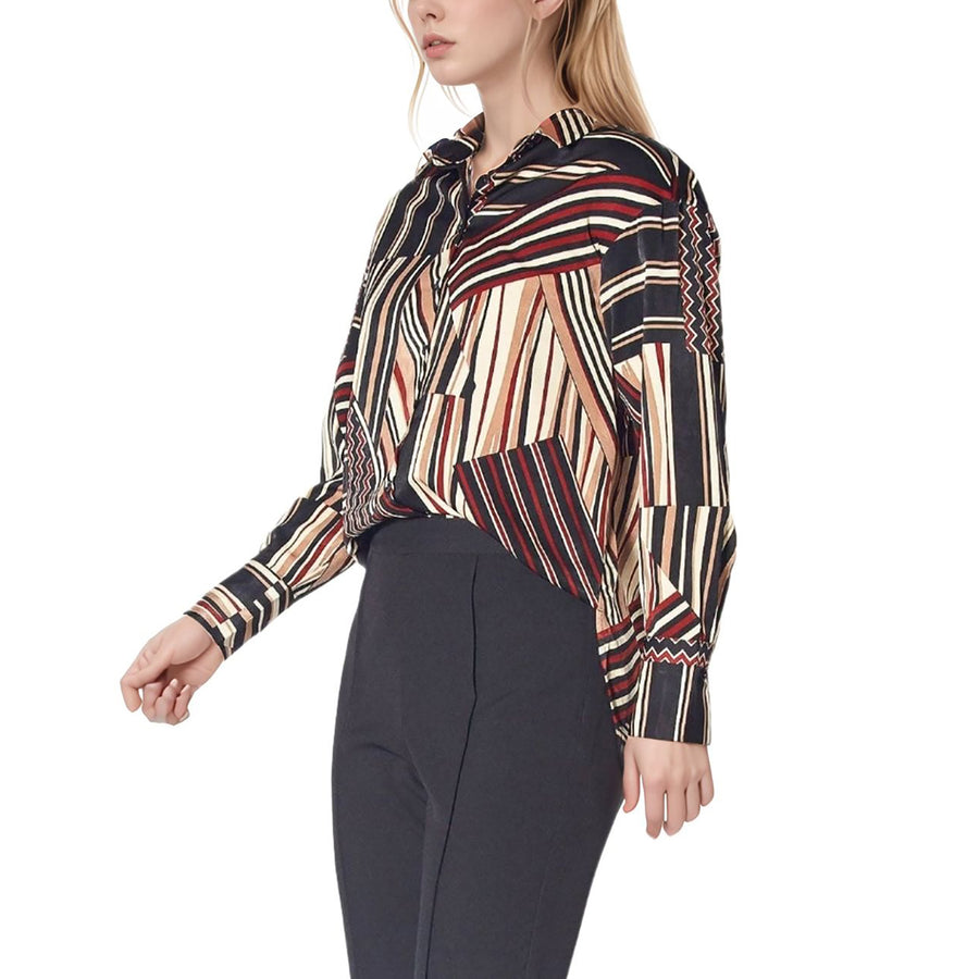 Pleione Women's Multi Stripe Button Up Blouse