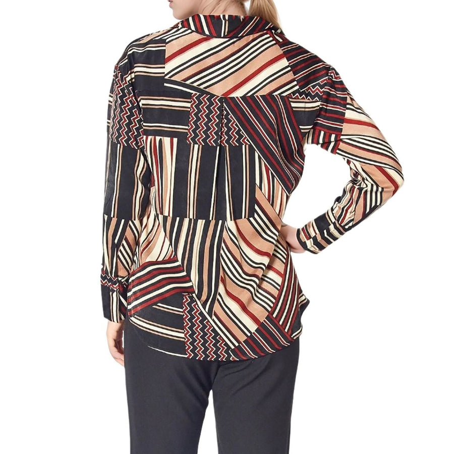 Pleione Women's Multi Stripe Button Up Blouse