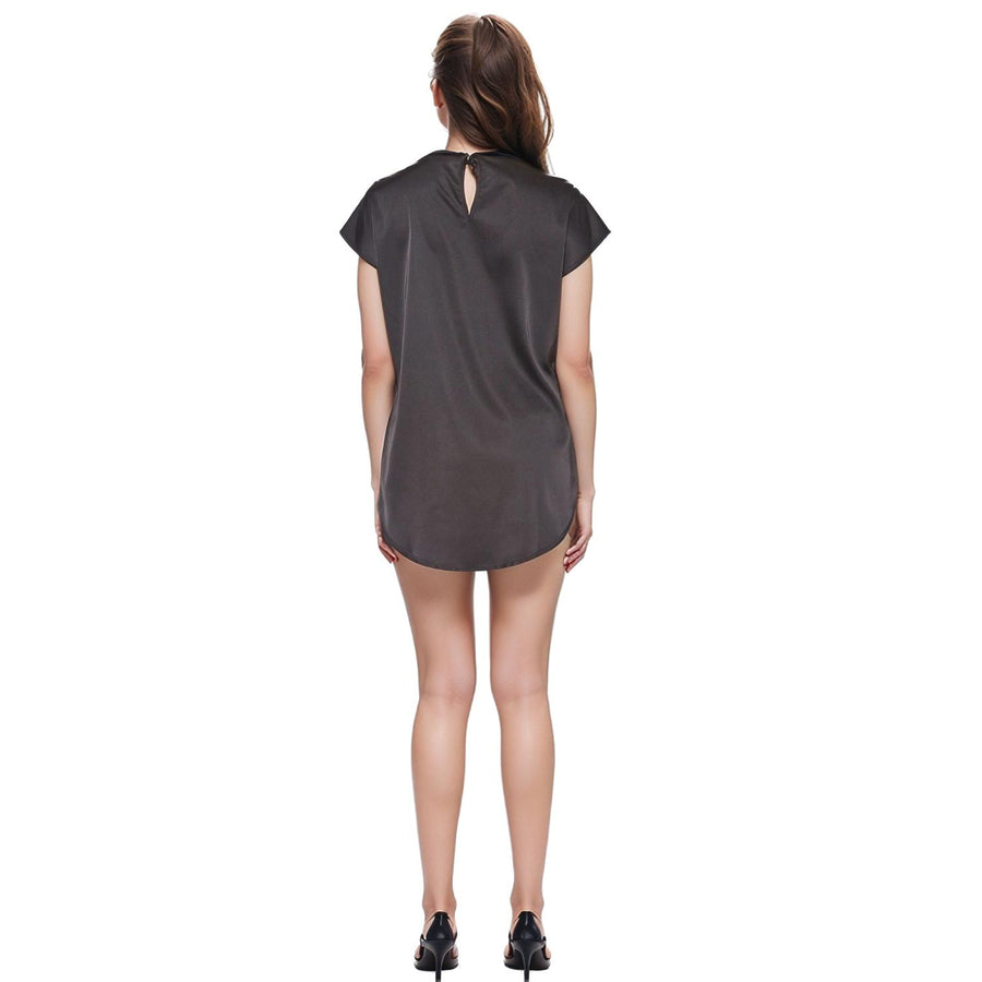 N/A Pleione Women's Satin Short Sleeve Hi-Lo Round Hem Top