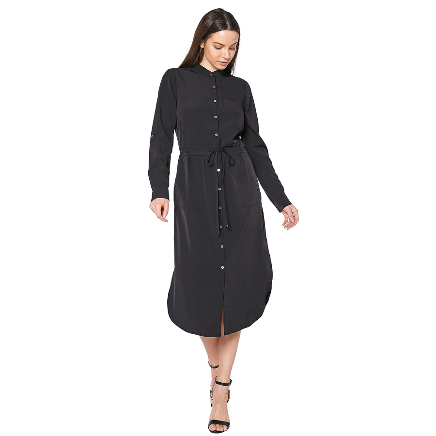 Women's Long Mock Neck Shirt Dress - shopatkonus