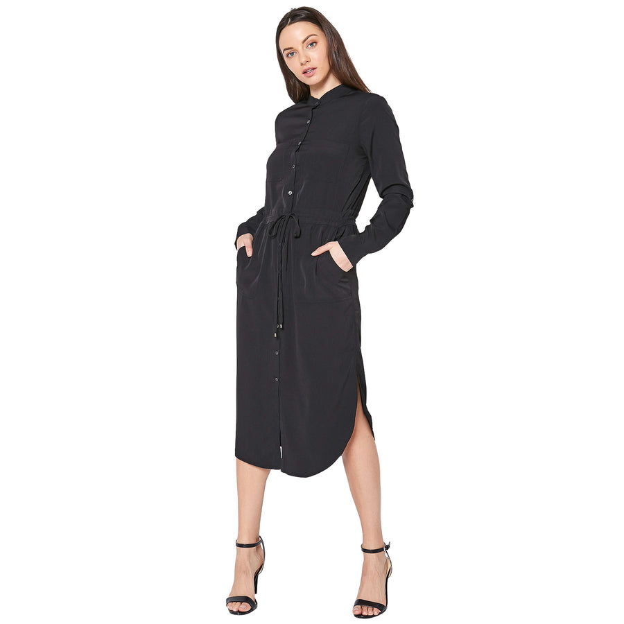 Women's Long Mock Neck Shirt Dress - shopatkonus