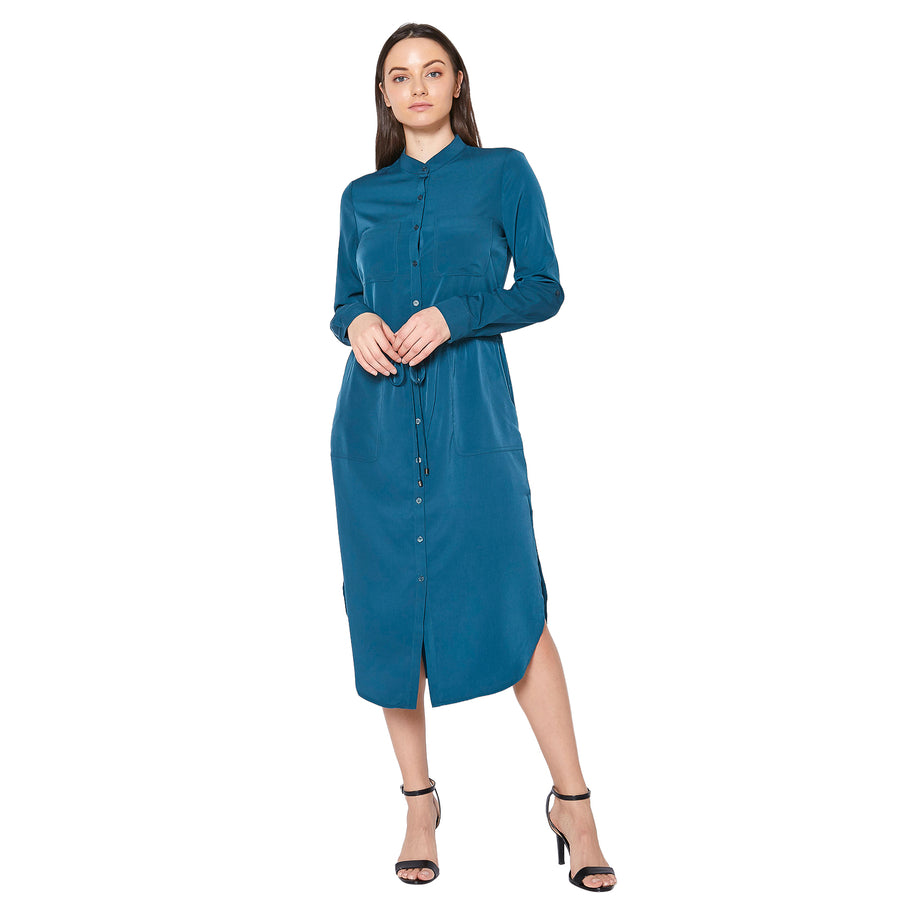 Women's Long Mock Neck Shirt Dress - shopatkonus
