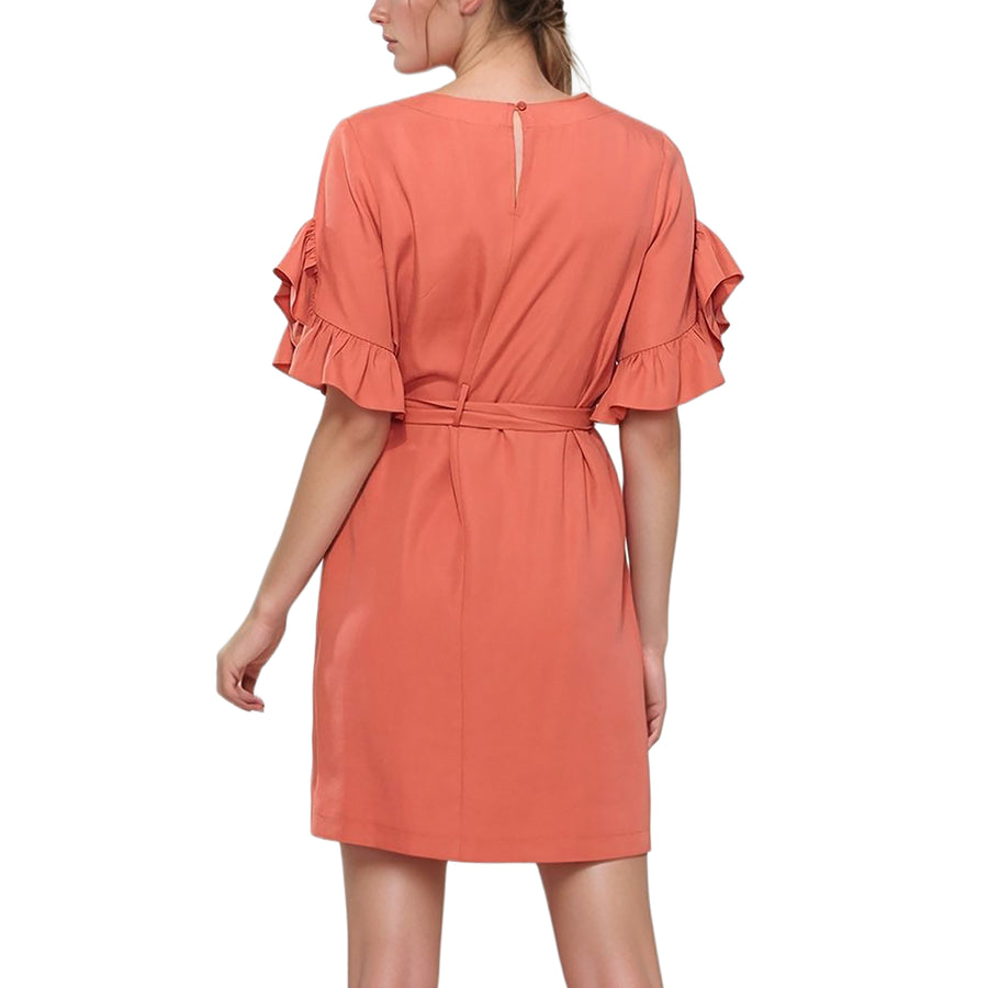 Pleione Square Neck Ruffle Sleeve Shift Dress