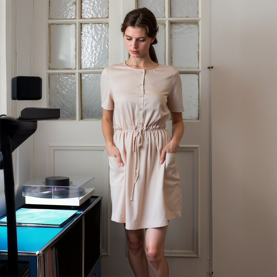 Women's Short Sleeve Utility Dress in Sand