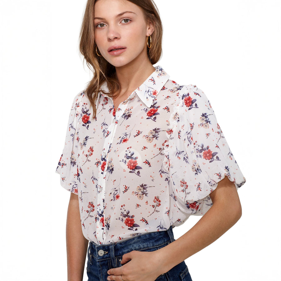 Women's Soft Flower Bell Sleeve Shirt Blouse - shopatkonus