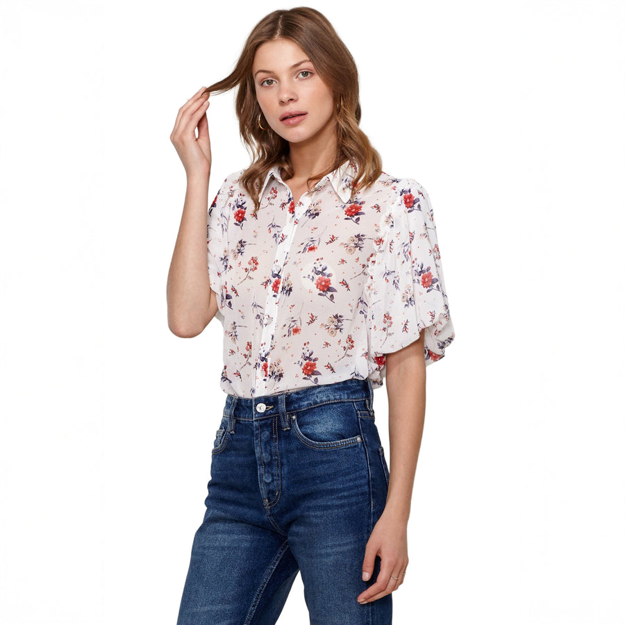 Women's Soft Flower Bell Sleeve Shirt Blouse - shopatkonus