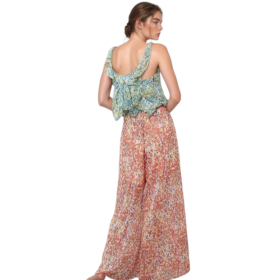 Pleione Women's Floral Chiffon Palazzo Pant