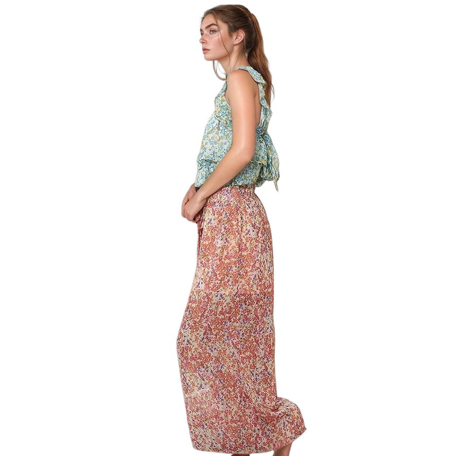 Pleione Women's Floral Chiffon Palazzo Pant