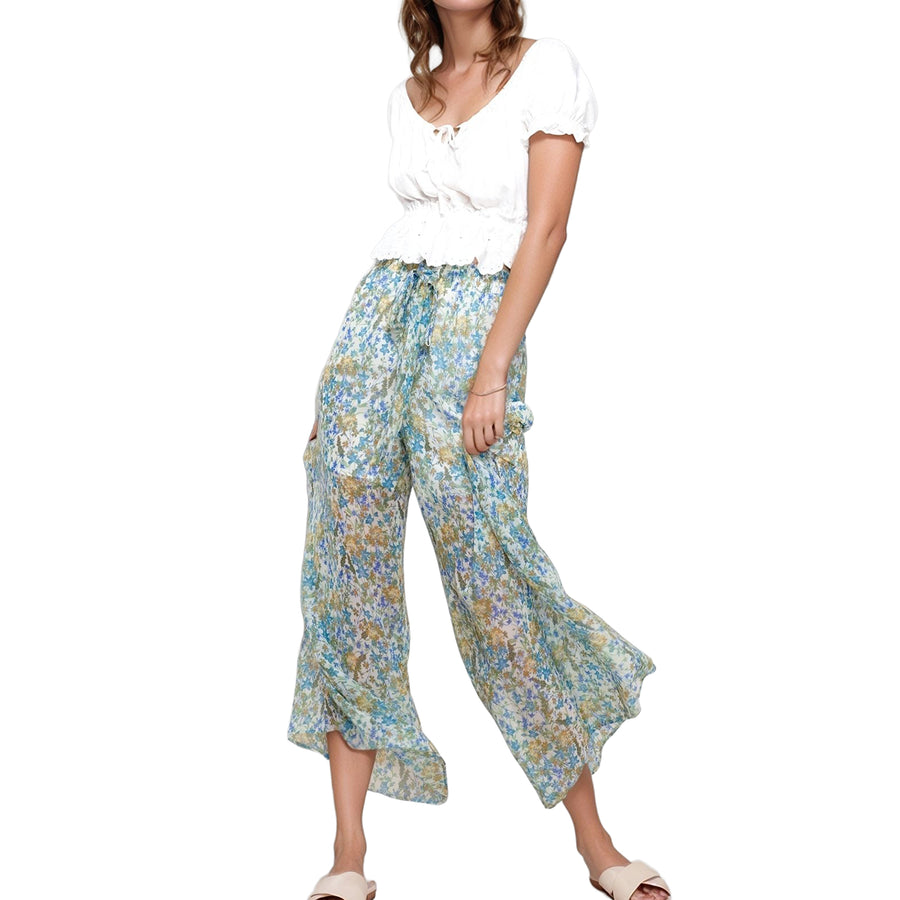 Pleione Women's Floral Chiffon Palazzo Pant