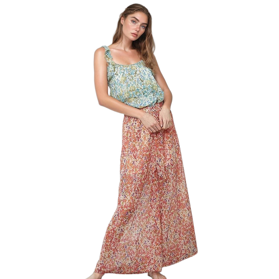 Pleione Women's Floral Chiffon Palazzo Pant