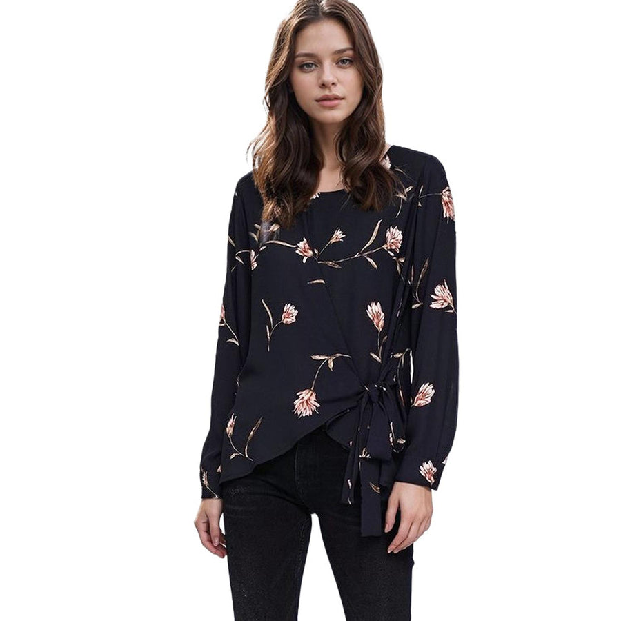 Pleione Women's Self-tie Wrap Blouse in Flower Print