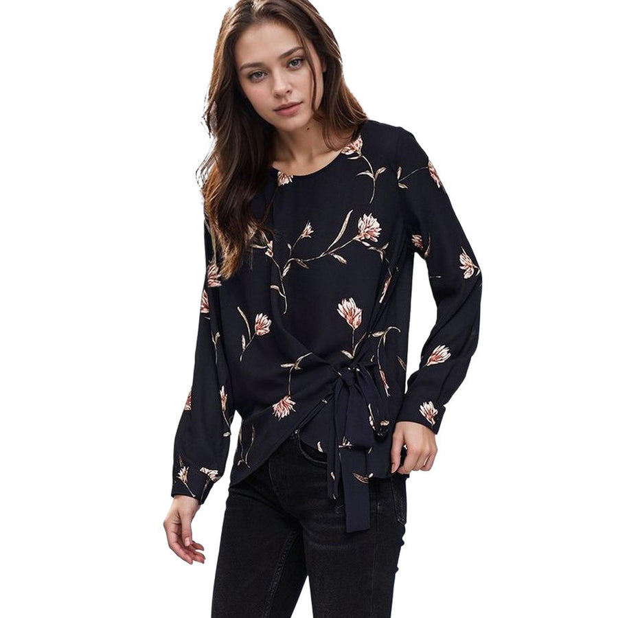 Pleione Women's Self-tie Wrap Blouse in Flower Print