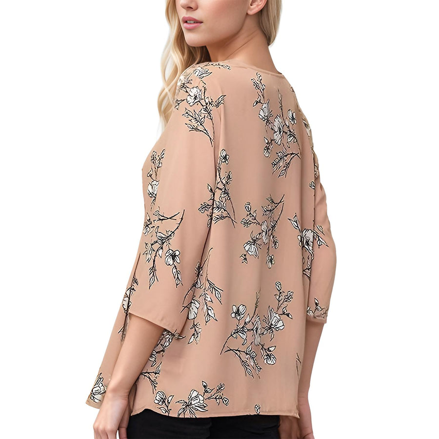 Pleione Women's 3/4 Sleeve Pleated Blouse Top