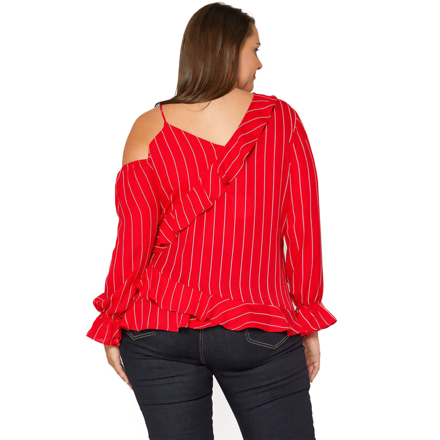 Women's Plus Size Asymmetrical Shoulder Ruffle Blouse