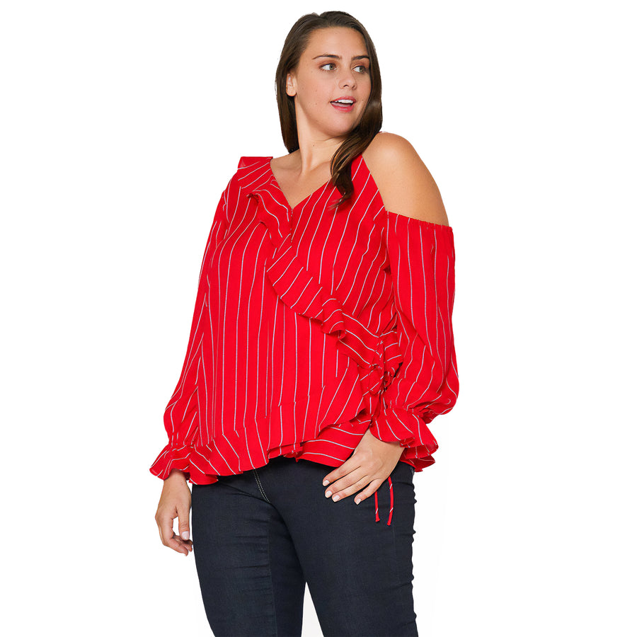 Women's Plus Size Asymmetrical Shoulder Ruffle Blouse