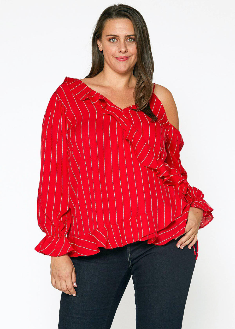 Women's Plus Size Asymmetrical Shoulder Ruffle Blouse