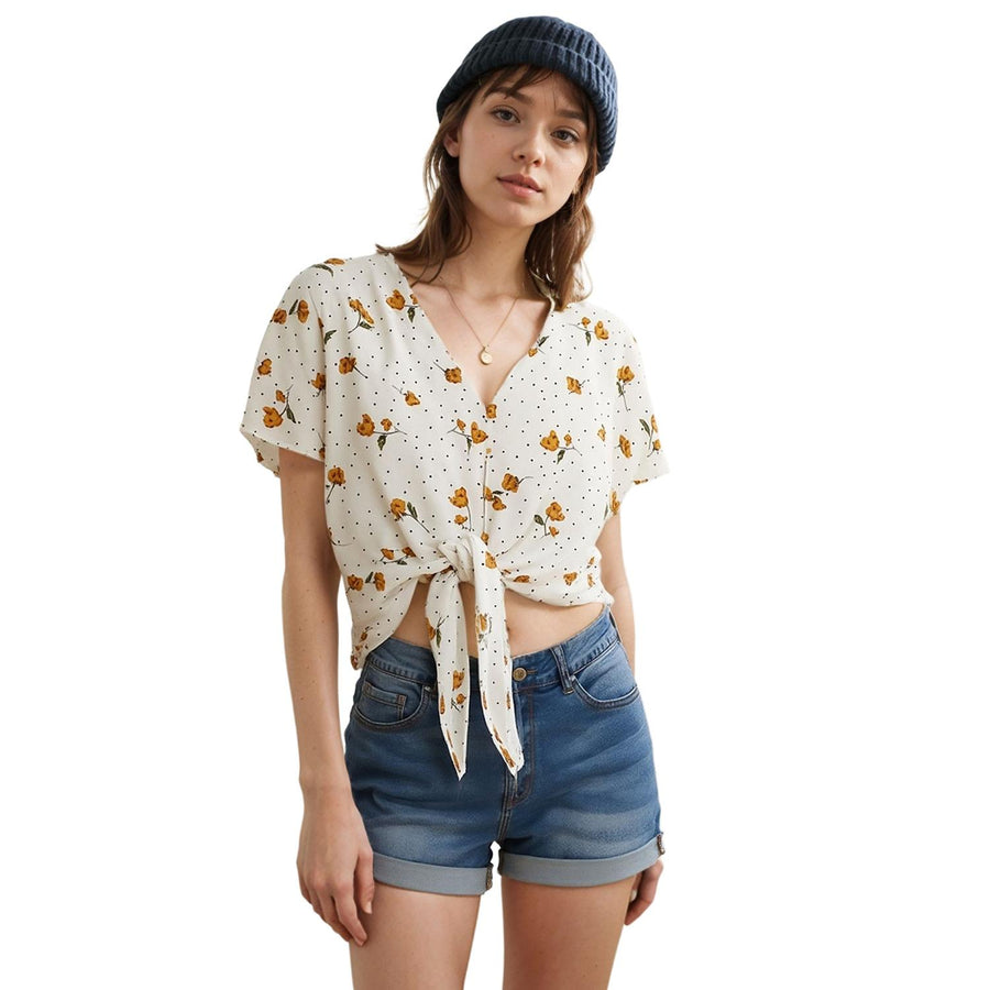 Pleione Tie Hem Dolman Print Blouse