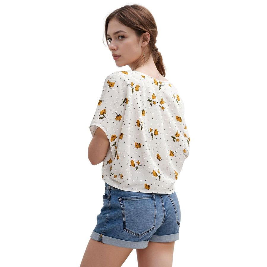 Pleione Tie Hem Dolman Print Blouse
