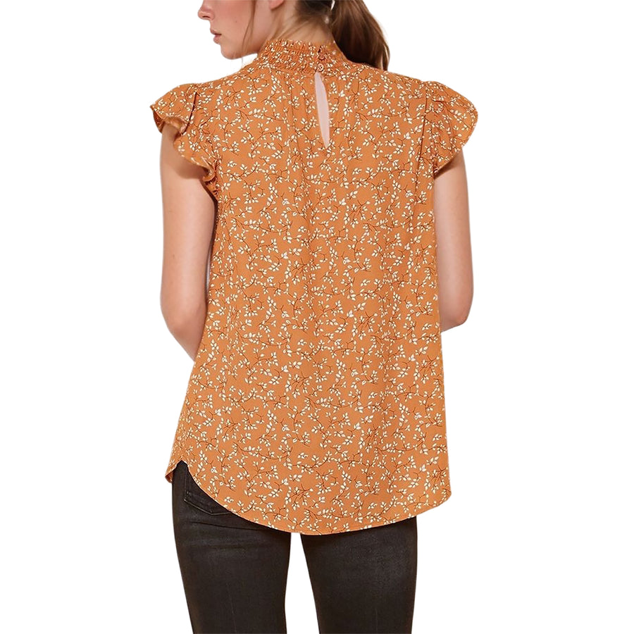 Pleione Women's Sleeveless Smocked Neck Top In Brown Ivory