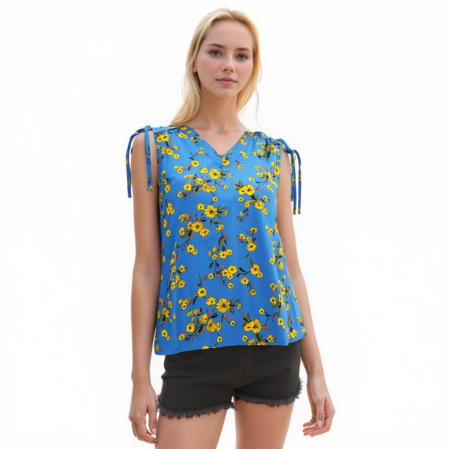 Pleione Women's Tie Shoulder V-Neck Top - shopatkonus