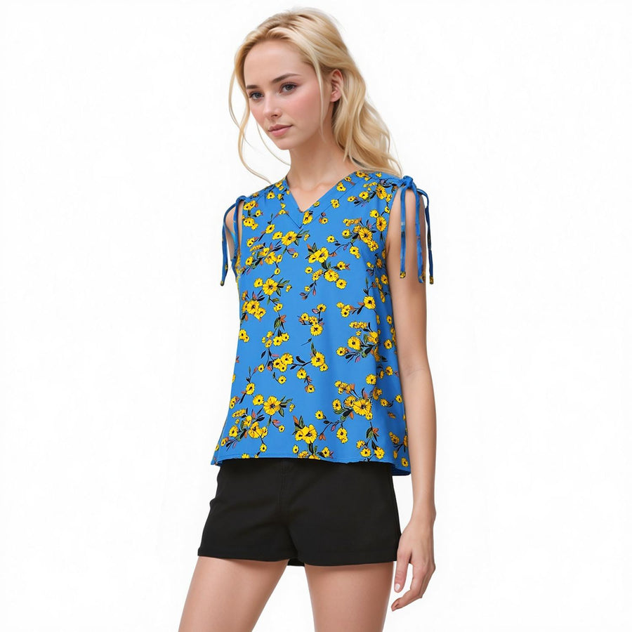 Pleione Women's Tie Shoulder V-Neck Top - shopatkonus