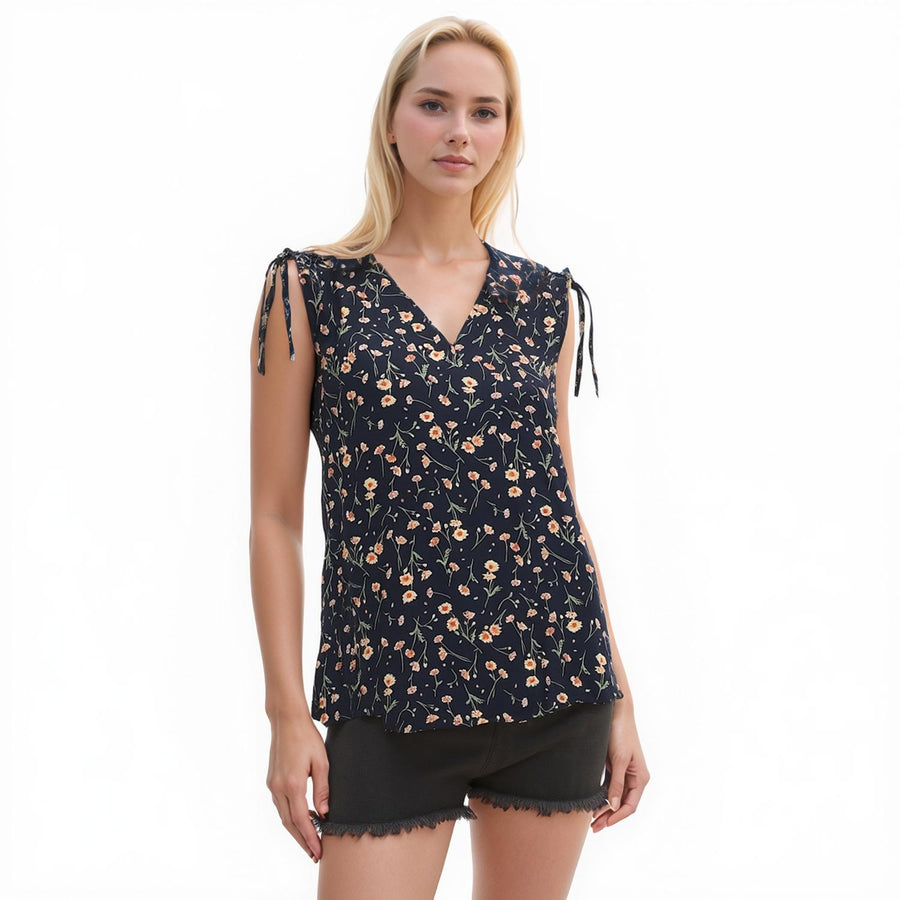 Pleione Women's Tie Shoulder V-Neck Top - shopatkonus