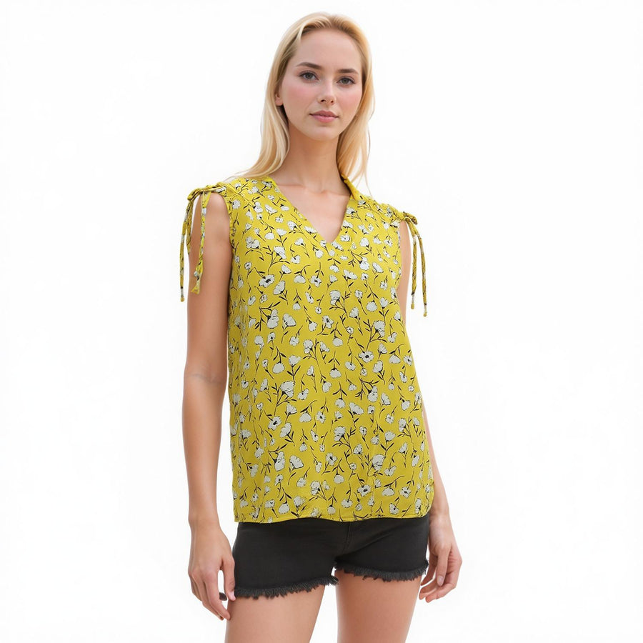 Pleione Women's Tie Shoulder V-Neck Top - shopatkonus