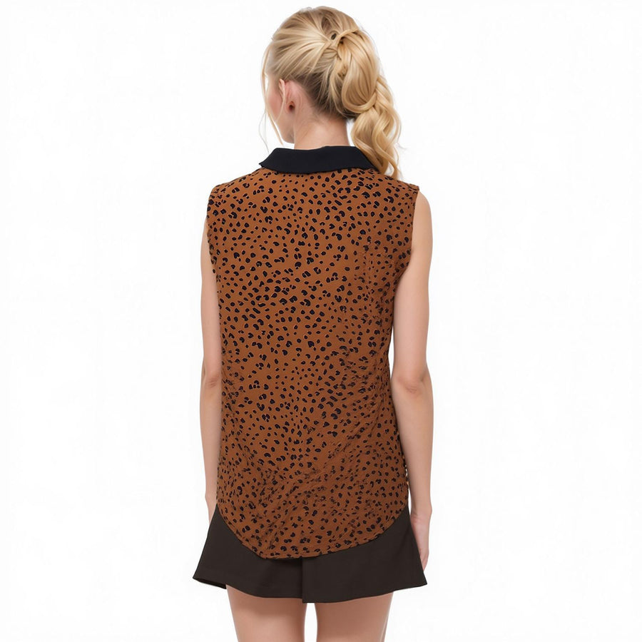 Pleione Contrast Collar Sleeveless Blouse - shopatkonus