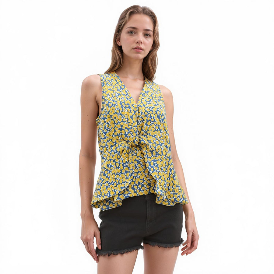 Pleione Sleeveless V-neck Twist Blouse - shopatkonus